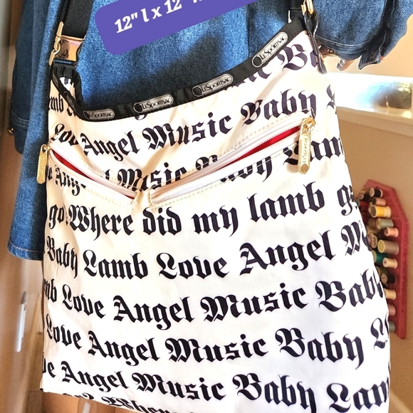 L.A.M.B. LeSportsac Gwen Stefani White Black LOVE ANGEL MUSIC BABY Purse 12"×12" - Picture 12 of 16